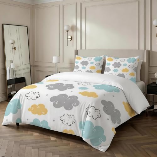 Housse de couette 200x220 impression 3D nuages colorés microfibre douce - 5