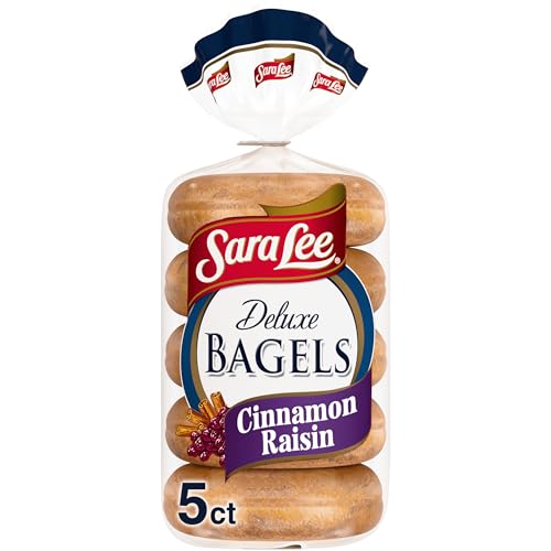 Sara Lee Deluxe Cinnamon Raisin Bagels, 5 count, (3.0 oz each), Kosher Sweet Bagels, 15 oz Bag