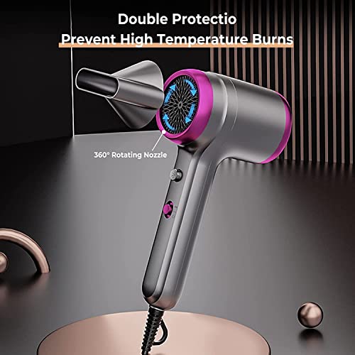 Hair Dryer With Diffuser 200 Million Ionic Blow Dryer 1300W Portable Hairdryer Fast Drying 4C Thick Curly Hair With No Damage Contain 2 Nozzles For Home Salon Travel, 2 Heating And Cool Button #TOP2
