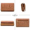 ekavale Damen Leder-Geldbörse mit Blumenmotiv und RFID-Blockierung, Portemonnaie Langformat mit Druckknopfverschluss (Braun) #1