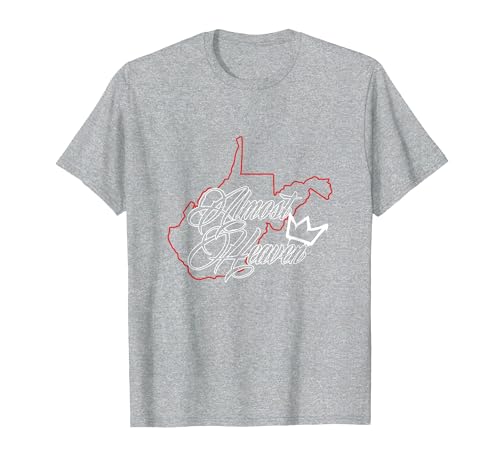 Almost Heaven | West Virginia Map | American USA State T-Shirt, Men, Heather Grey, Medium