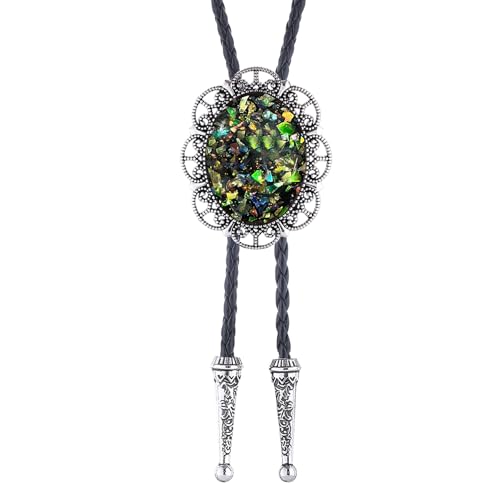 Image of Jeilwiy Bolo Tie for Men Real Stone Westwern Cowboy Ties Silver Bolos Women Leather Necktie Gift for Birthday Christmas