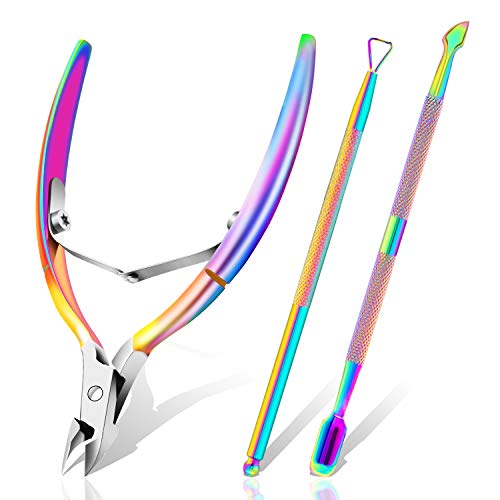 XIPOO Cuticle Trimmer with Cuticle Pusher, Salon Level Cuticle Remover Cuticle Nippers, Professional Stainless Steel Cuticle Cutter, Perfect Pedicure Manicure Tools for Nails