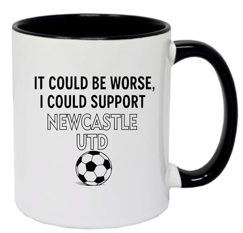 Super Lemon Funny Football Coffee Mug, Newcastle United Supporter Novelty Cup, Black and White, 11 oz