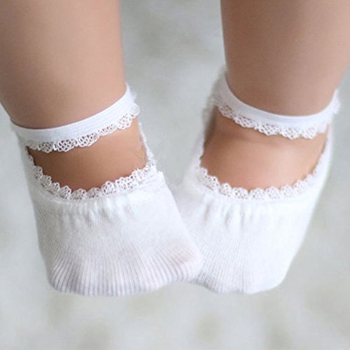 BEHELE Baby Girl Socks Lace Non-skid Toddler Socks Newborn Infants Anti Slip Skid Princess Mary Jane Dress Socks 0-3T 5 Pcs