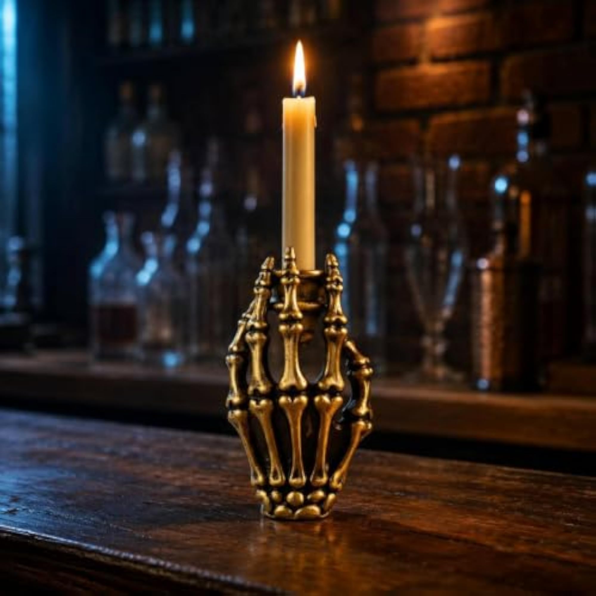 Cranial Hand Candlestick Gothic Style Table Ornament