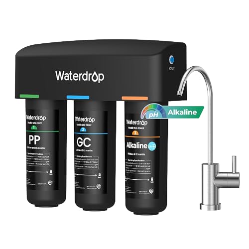Waterdrop TSB-ALK 8 Layer Slightly Alkaline Under Sink Water Filter System, Reduces PFAS, PFOA/PFOS, Fluoride, Chlorine, Bad Taste & Odor, with Dedicated Faucet, Under Sink Water Filtration System