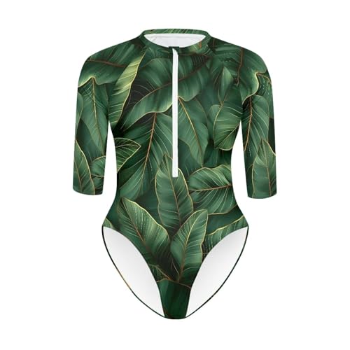 Women's One Piece Swimsuit High Cut Athletic Swimwear Half Sleeve Zipper Tummy Control Bathing Suits Size XS-2XL3