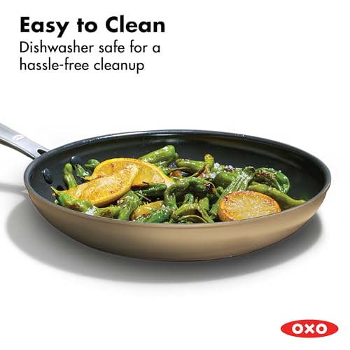 Image of OXO Enhanced 10 inch Nonstick Frying Pan Skillet, Ceramic PFAS-Free Cookware, Stainless Steel Handle, Eggs & Omelets, Dishwasher & Oven Safe, Biscuit Brown