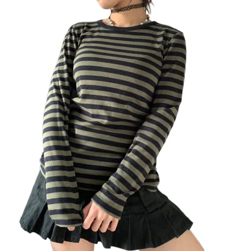 Noneayou Women's Long Sleeve Striped T-Shirt Tee