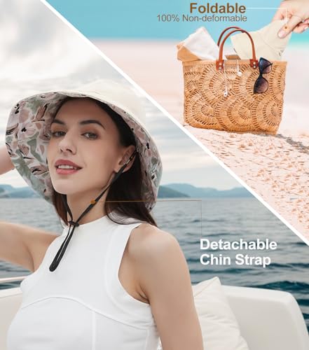 Philights 100% Cotton Women Sun Hats Wide Brim Gardening Bucket Hat Travel Sun Protection Packable Womens Beach Hat -Fold-Up Brim thumb #5
