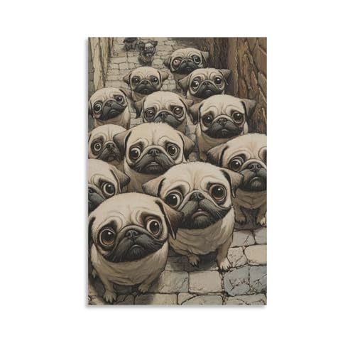 Cuadros decoracion salon con motivos de perros pug en lienzo de 50x75cm