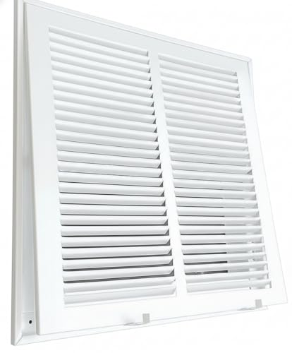Fits 14x14 Duct Opening | Steel Return Air Filter Grille by Sierra Grates | Vent Cover Grill for Sidewall and Ceiling | White Powder Coated with Frame