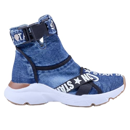 Jeans Sports Shoes, Handmade Women's Sports Shoes, Blue Jeans Embroidered Sports Shoes, Women's Sports Shoes, Birthday gift (Blue, 8)