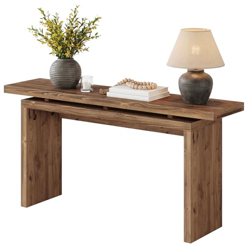 TRIBEWOOD 63-Inch Solid Wood Console Table for Entryway, Farmhouse Narrow Long Sofa Table Behind the Couch for Living Room, Hallway, Foyer, Entrance, Unique Dual-Layer Tabletop, Rustic Brown - image 8