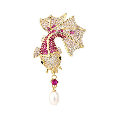 Broche carpe koi en perles d'eau douce naturelles et argent pour manteau élégant