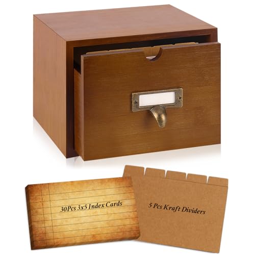Porta-cartões de biblioteca vintage 3 x 5 com gaveta, 30 peças de catálogo, armário de cartão de índ