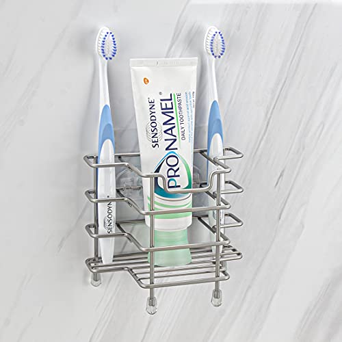 Linkidea Toothbrush Holders Wall Mounted, 3 Slots Bathroom Shower Toothbrush Organizer Stand, Stainless Steel Ventilated Countertop Rack For Electric Toothbrush, Toothpaste, Razor (Brushed Nickel) #TOP8