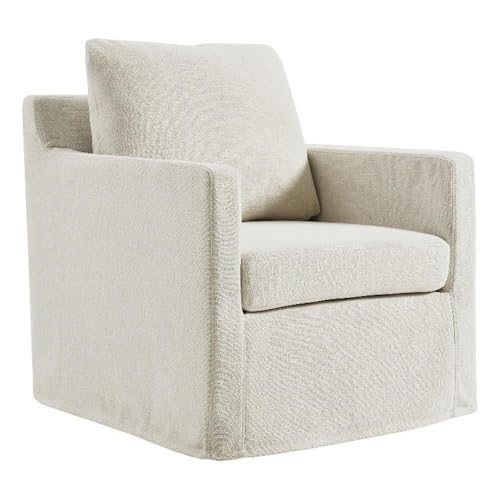 Modway Serene Swivel Accent Armchair in Salt - Modern Fabric Upholstered Chair - Slipcovered Armchair - Swivel Chair for Living Room or Bedroom