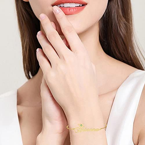 Yafeeso 14K 10K Custom Name Anklets For Women Girls, 18K Solid Gold Personalized Cut Any Name Bracelet With Crown And Birthstone Jewelry Gifts For Her Wife #TOP1