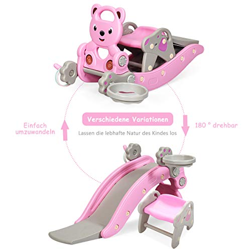 COSTWAY 4 in 1 Kinder Spielplatz mit abnehmbarem Hocker, Schaukelpferd & Rutsche & Basketballkorb & Wurfspiel, inkl. 1… – Bild 5
