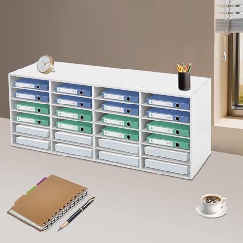 MhdunueSK Mailbox for Classroom 24 Slots, Mail Sorter, Paper Organizer Storage, Mail Organizer for Home Library Office Classroom (White, 24 Slots)