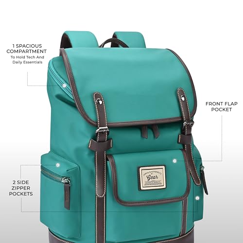 Image of Gear Classic 16.5 inch /21L Medium Water Resistant Faux Leather Anti Theft Knapsack | Laptop Bag | Casual Bag | Travel Bag for Men /Women (Green - Brown)