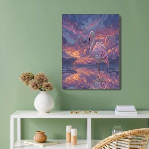 GUCSMN Pósteres en Lienzo Flamencos Al Atardecer, Cuadros de Pared Pintura Al Óleo Onírica, Pósteres de Pared, Decoración para Salón Dormitorio, Impresiones Artísticas Sin Marco (50x70cm)