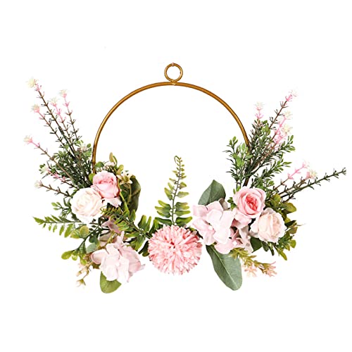 DINGWS Corona de aro floral de 13.8 pulgadas, corona artificial de crisantemo, corona de primavera y verano, corona de aro de metal para el hogar, pared, boda, decoración de telón de fondo Cover