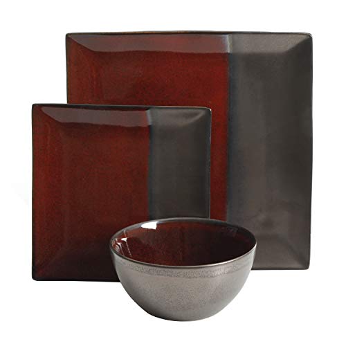 Image of Gibson Elite Decadence 12 Piece Reactive Glaze Dinnerware Set Service for 4, Red with Reactive Metallic Color -