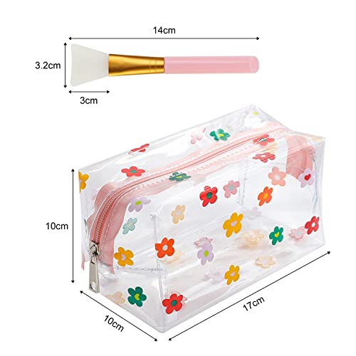 2-Pack Clear Cosmetic Bag, with 2 Silicone Brushes, Portable Makeup Storage Bag, PVC wash Bag, Zipper Pencil case - Image 2