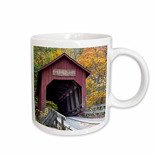 3dRose Bean Blossom Covered Bridge in Brown County, Indiana, USA 11oz Mug