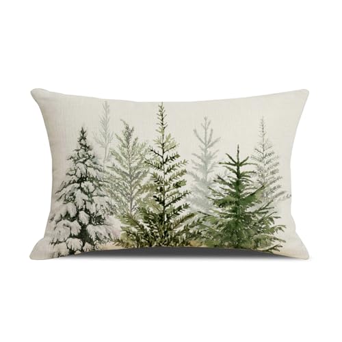 MAZSHTTD Christmas Pillow Covers 12x20 Inch Green Christmas Trees Forest White Throw Pillows Pillow Covers Winter Xmas Winter Holiday Decorative Pillow Covers Cushion Cases for Sofa Couch