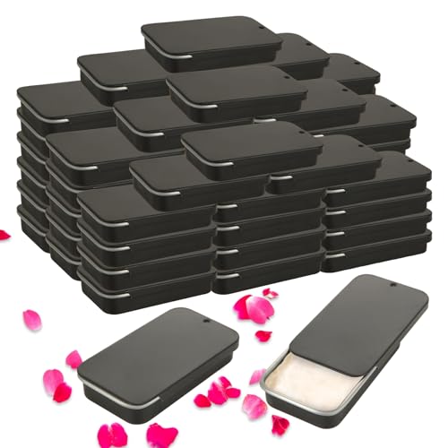 YAYODS 100 Pack Mini Tin Box Small Tin Containers with Slide Top Lids, Empty Mini Metal Tins with Lids for Storage Candies, Jewelry, Crafts, Pills, 2.36 X 1.3 X 0.4 (Black)