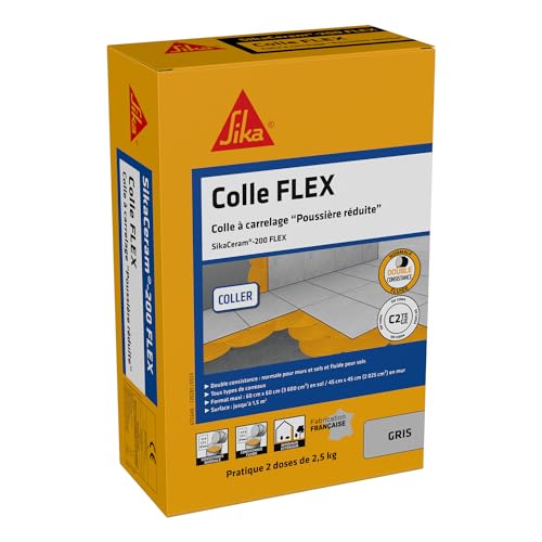 SIKA - Colle à carrelage à double consistance sans poussières - SikaCeram 200 FLEX Gris - Tous types de carreaux (3600cm² max) - Murs et Sols - Intérieur...