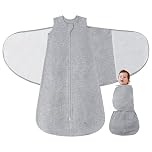 LILBESTIE Baby Sleeping Swaddle Bag 1.0 Tog 3-in-1 Adjustable Silent Hook Baby Swaddle Blanket Wrap 100% Cotton 0-6 Months, Grey