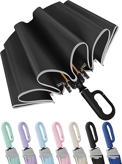 Image of Seniny Windproof Travel Umbrella, Automatic Umbrellas for Rain, Portable & Compact Umbrellas for Backpack, Strong UV for Protection, Folding Small Sun Umbrella for Car, Walking, Coral Pink, 38 inches