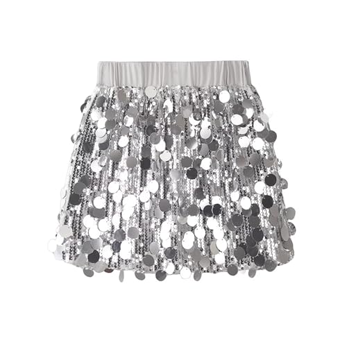 La mejor comparación de Faldas para Niña que puedes comprar esta semana. 42 WELAKEN - Falda de lentejuelas brillantes para niñas y niños con cintura elástica con forro, Aglitter, plata, 10 Años