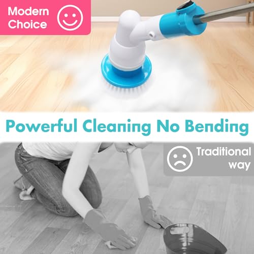 Image of Spin Brush for Cleaning, 300RPM Cordless Electric Spin Scrubber, Long Handle Powerful Cleaning Brush with 3 Replaceable Brush Heads for Bathroom Tub Kitchen Tlie