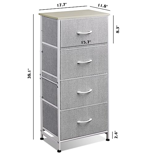 Wlive Dresser With 4 Drawers, Storage Tower, Organizer Unit, Fabric Dresser For Bedroom, Hallway, Entryway, Closets, Sturdy Steel Frame, Wood Top, Easy Pull Handle, Light Grey #TOP2