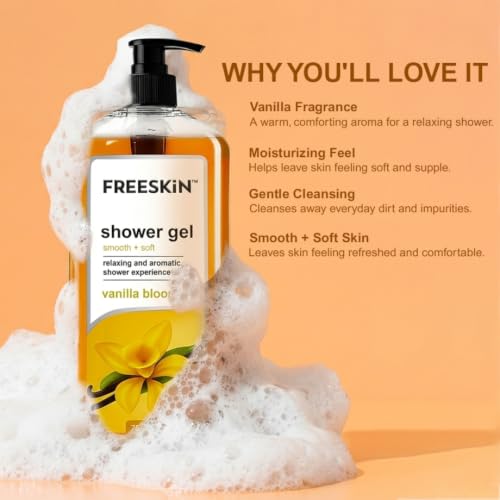 Image of Freeskin Vanilla Bloom Shower Gel Smooth + Soft | Nourishing & Moisturizing Body Wash with Soothing Vanilla Fragrance | Gentle, Paraben-Free & Cruelty-Free Formula | For All Skin Types - 750ml