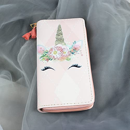 Timlee Cute Rainbow Unicorn Long Wallets Long Purse (Pink Unicorn 1126)3