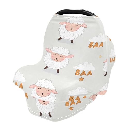Nesatuwa Baby Car Seat Cover Cartoon Sheep Breastfeeding Covers Stretchy Breathable Multi-Use Cover Carseat Canopy for Girls and Boys