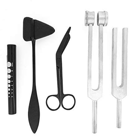 Tactical Black - Set of 5 pcs Reflex Percussion Taylor Hammer + Penlight + Tuning Fork C 128 C 512 + Bandage Scissors 5.5"
