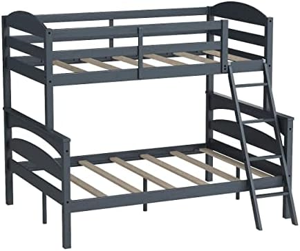 Dorel Living Brady Twin over Full Solid Wood Kid's Bunk Bed with Ladder, Gray