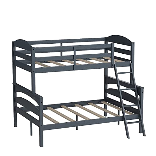 Dorel Living Brady Twin Over Full Solid Wood Kid's Bunk Bed With Ladder, Gray #TOP17