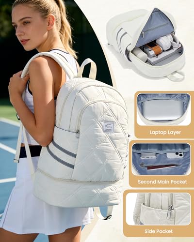 Image of Gym Backpack for Women Men, Lightweight Gym Bag with Shoe Compartment, Water Resistant Sports Backpack with Wet Pocket, Large Capacity Cheer Backpacks for Girls, Beige