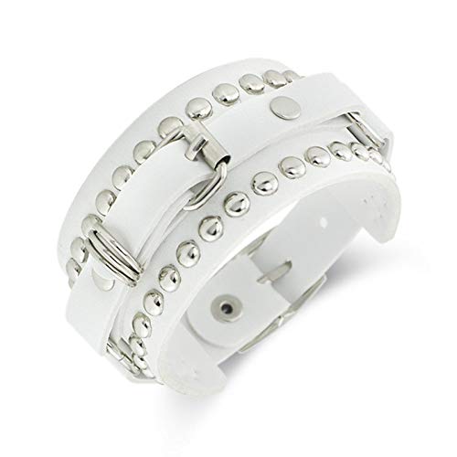 Damen Lederarmband,Unisex Vintage Boho Geflochtene Verstellbare Punk Gothic Echtleder Charm Niet Breite Manschette Mehrschichtige Weiße Lederarmbänder Männer Frauen Jungen Cover