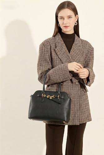 Image of Womens Leather Satchel Handbag, Top Handle Crossbody Purse | Genuine Leather, Structured Satchel, Small or Large, Top Handle, Crossbody Strap, Daily Carry, Work Travel