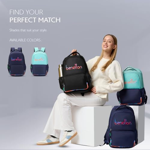 Image of United Colors of Benetton Unisex High-School Backpack METEORITE | Printed Daypack with 3 Compartments, Airmesh Padding | Backpack for School Girls and Boys | 33L Capacity